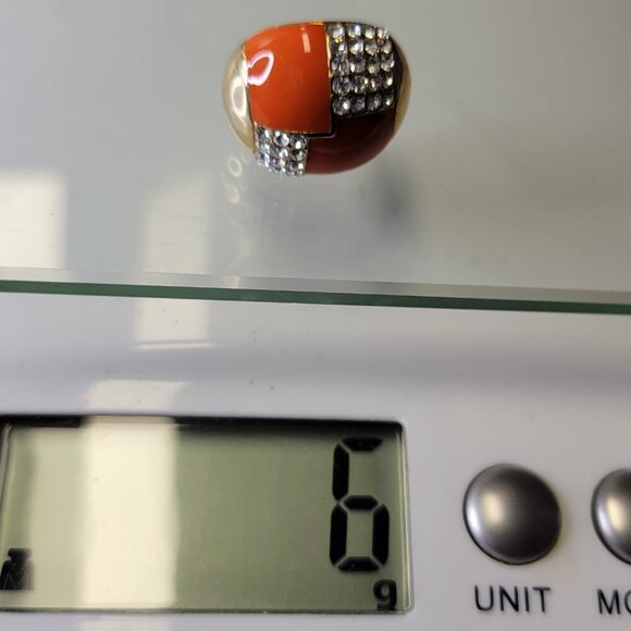 Orange And Gold Oval Earrings with Clear Crystals Small Orange Earrings - Picture 7 of 7